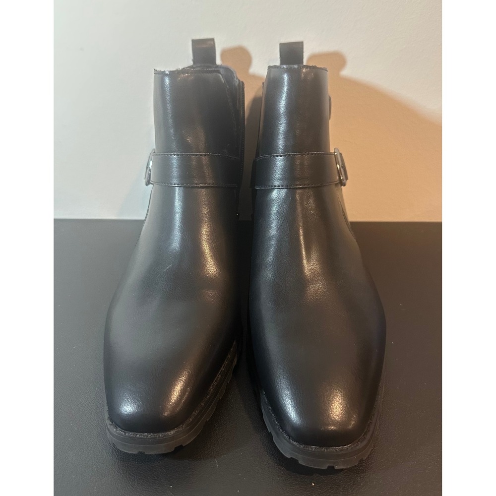 Blondo Shante Waterproof‎ Black Leather Ankle Boots Double Buckle Lug Sole 11M